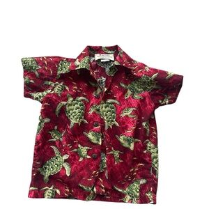 Tropical Turtle Kids Hawaiian Shirt - Red and Green